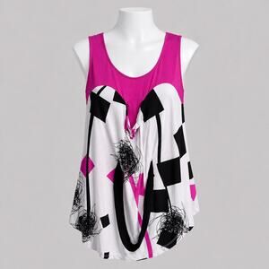 NWT Helmut Lang Abstract Print Tank Top Pink Black White Sleeveless Size Medium